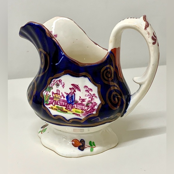 1830s Vintage Gaudy Welsh CHINOISSERIE Pattern Lustre Staffordshire Creamer Jug - Picture 1 of 16